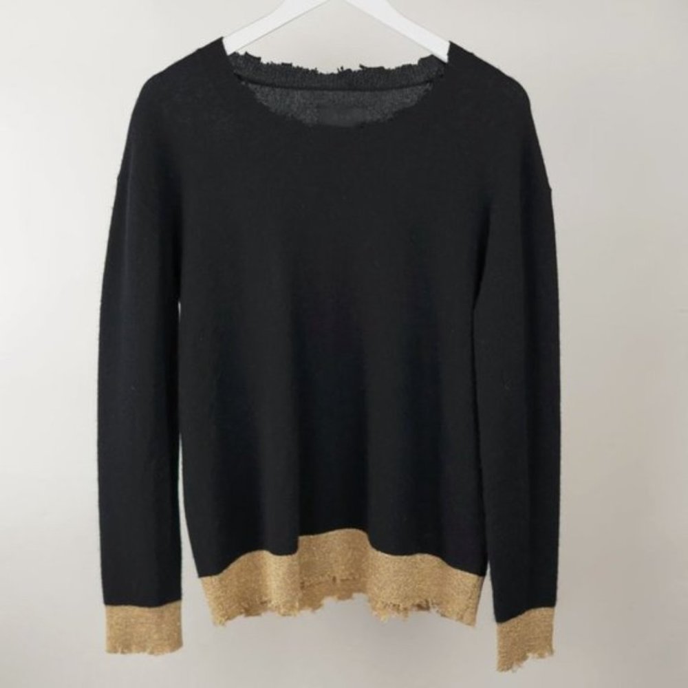 RtA Charlotte Black and Gold Knit Cashmere Sweater - Picture 2 of 8